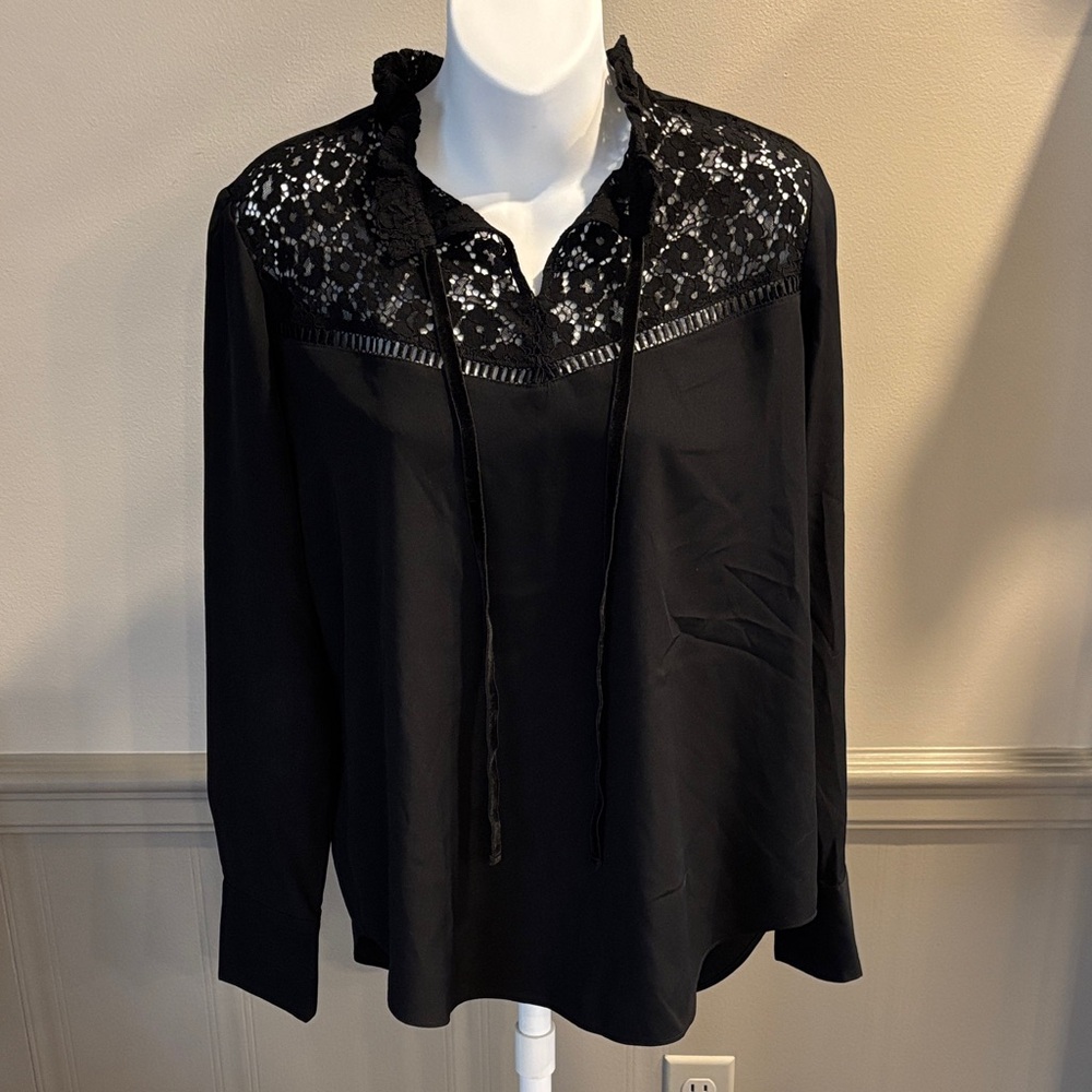 Ann Taylor Elegant Black Lace Women's Blouse size XS